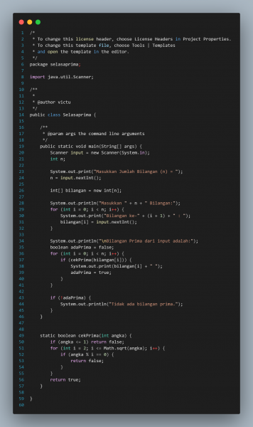 Program Java: Menentukan Bilangan Prima dari Beberapa input